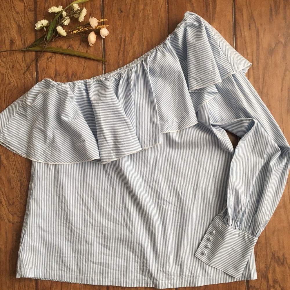 •LOFT• one sleeve striped blouse